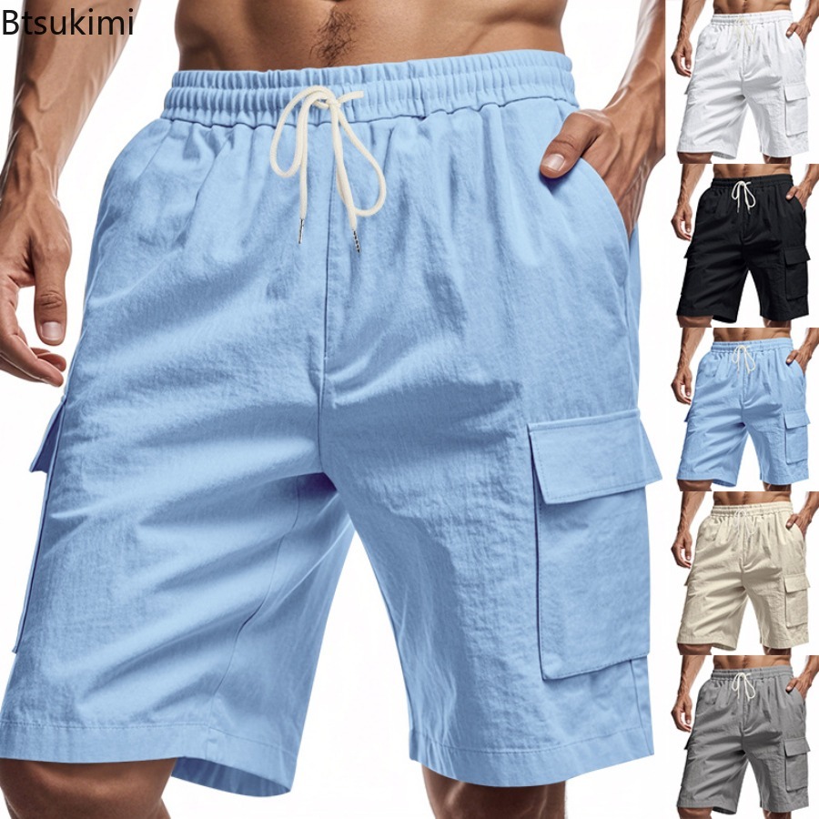 Short Linen Drawstring - New 2025 Men's Cargo Shorts Summer