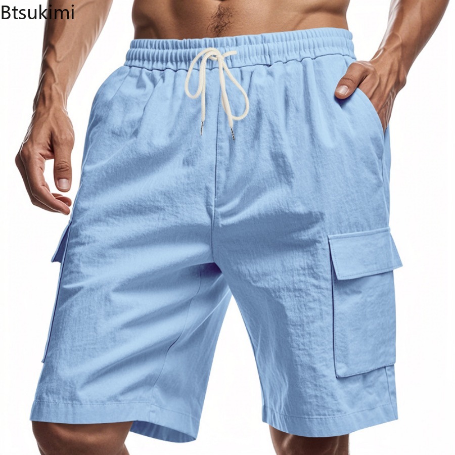 New 2025 Men's Cargo Shorts Su - Short Linen Drawstring recension och pris