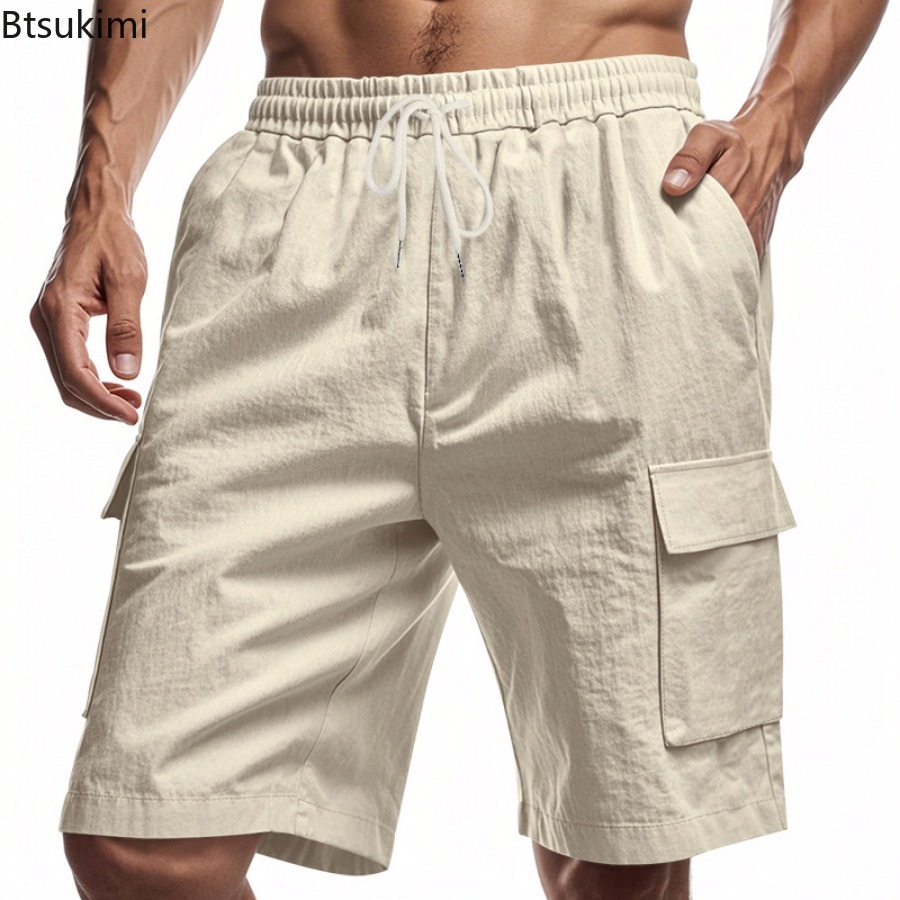 New 2025 Men's Cargo Shorts Su - Short Linen Drawstring recension och pris