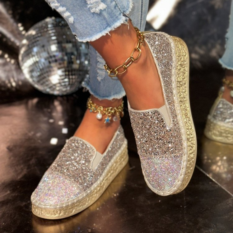 Silver Glitter Rhinestone Plat - Espadrille Slip On recension och pris