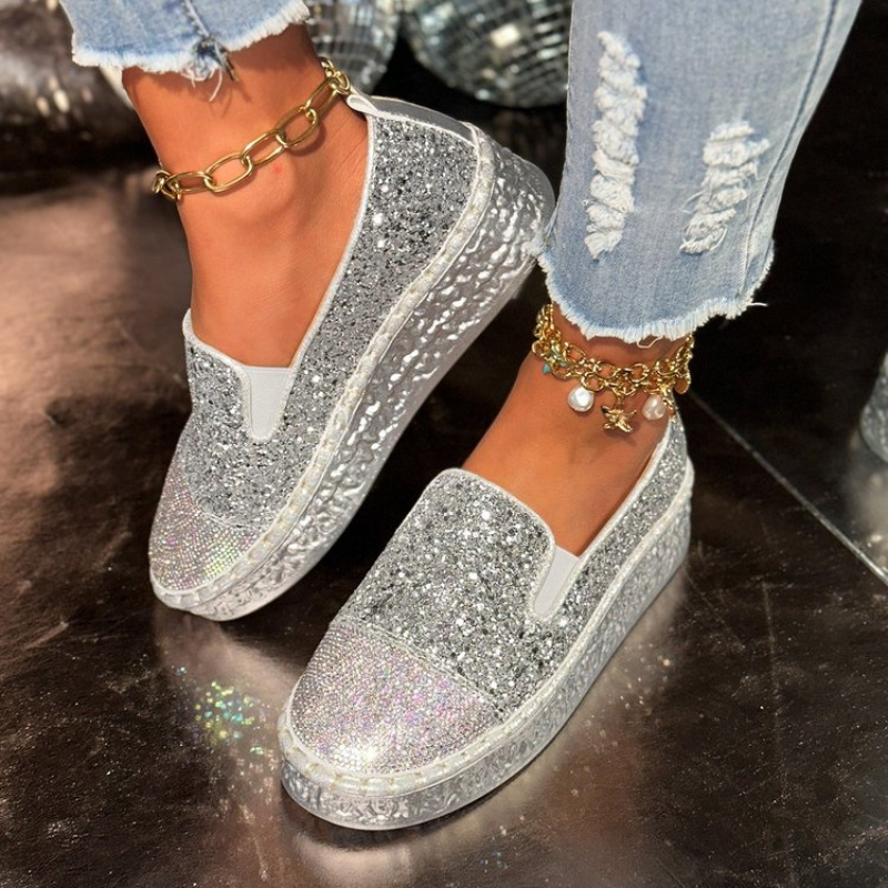Silver Glitter Rhinestone Plat - Espadrille Slip On recension och pris